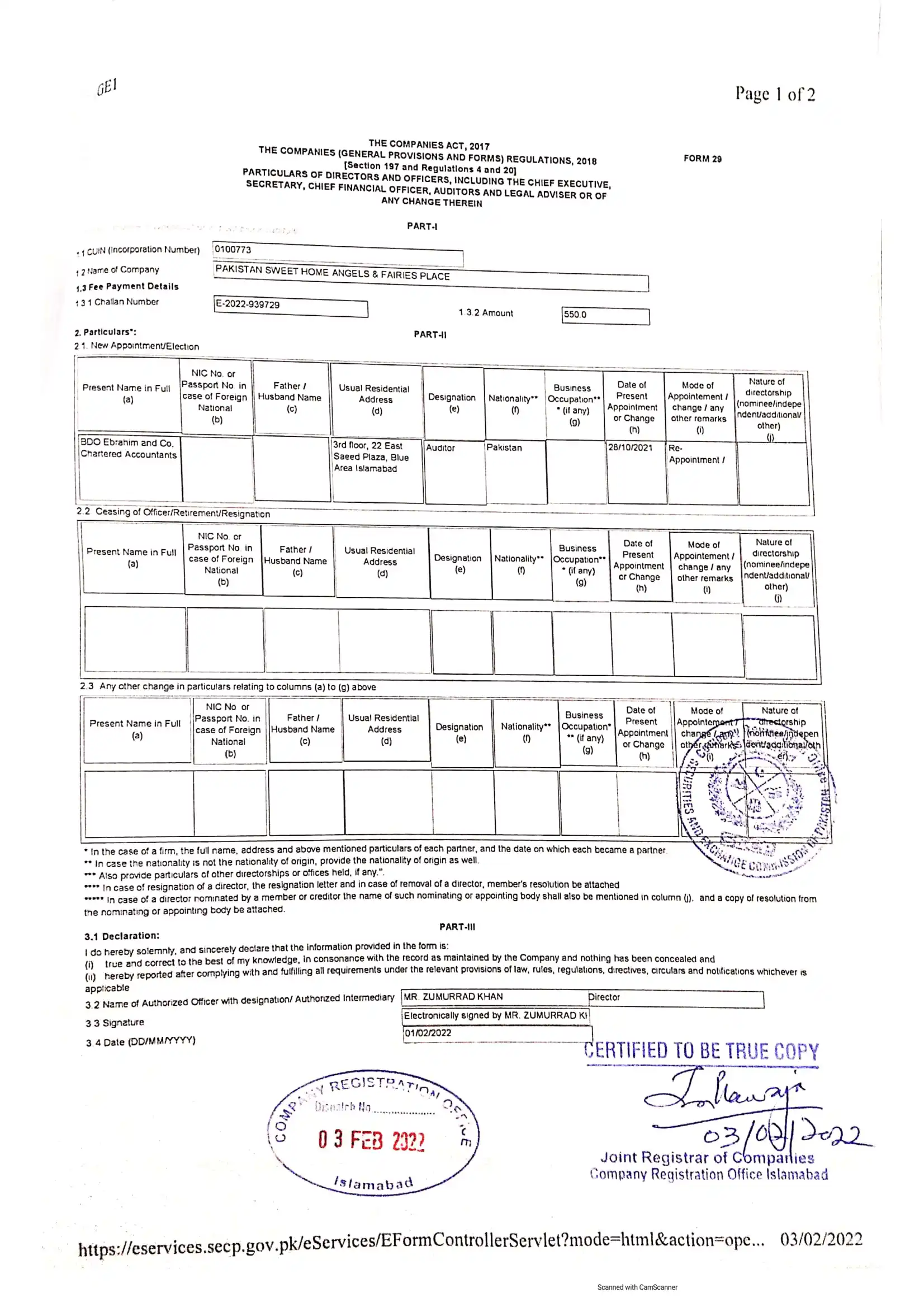 Form 29 CTC